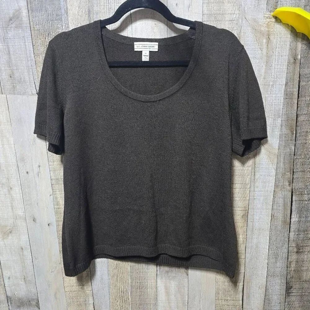 St John Sport Vintage Brown Wool Blend Knit Top Gorpcore Designer Minimalist